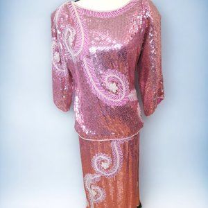 Vintage Skirt & Blouse Beaded Set From Marquis By Randall Cosco